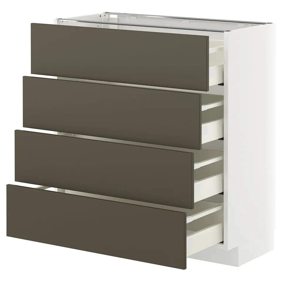 Meto oakland white cabinet with four brownensed drawers, sleek modern design.