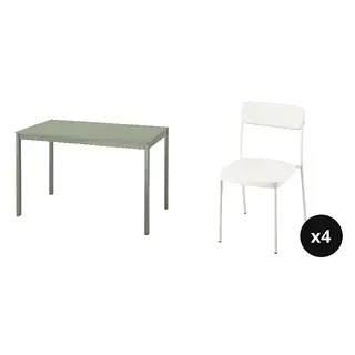 VIHALS set: dining table + chair x4, green + white, Width 74 x Height 75 cm