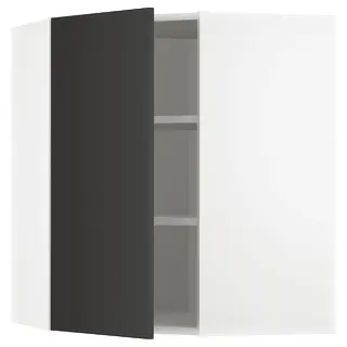 METOD corner wall cabinet with shelves, white/Nickebo matt anthracite, 68x37x80 cm