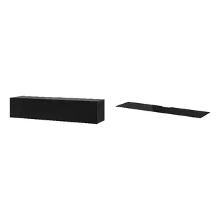 BESTÅ set: TV bench with doors + top panel for TV, black-brown/Selsviken high-gloss/black + glass black, 180x42x38 cm