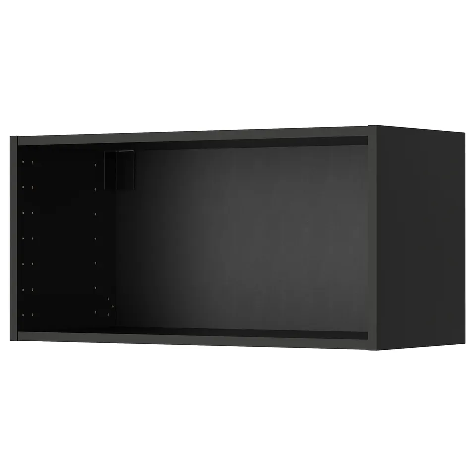 Black METOD wall cabinet with adjustable shelves for kitchen storage.