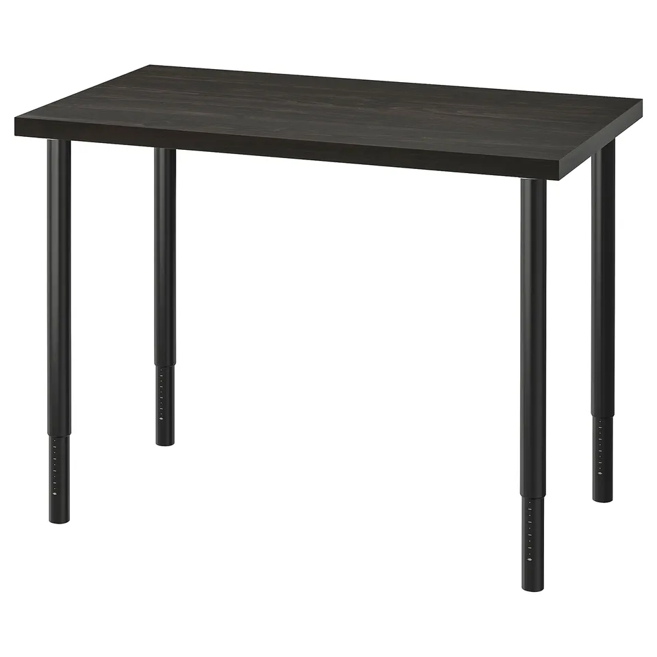 LINNMON black desk with adjustable legs, sleek design, strong, lightweight, and eco-friendly.