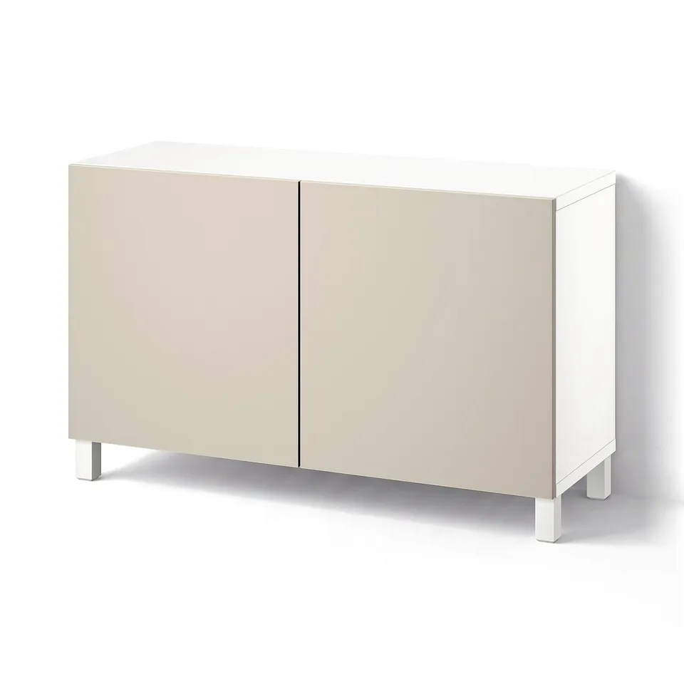 BESTÅ Storage combination with doors, white/Lappviken/Stubbarp light grey-beige, 120x42x74 cm