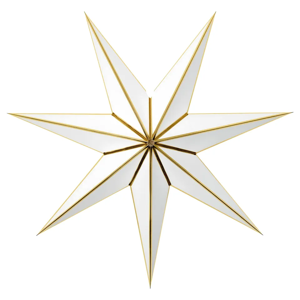 STRÅLA star light, white & gold, paperboard & metal, geometric design.