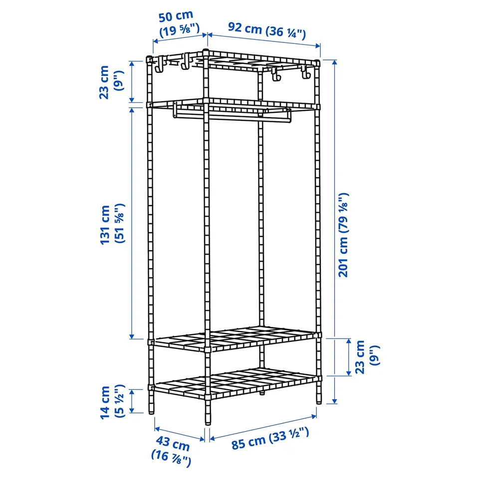 Illustration with measurements for the product: OMAR.