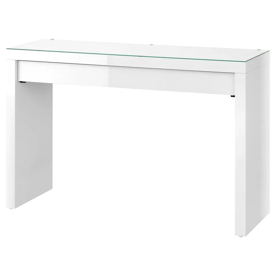 MALM desk in white with sleek glass top, rectangular design.