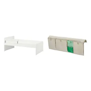 MÖJLIGHET/SLÄKT set: bed frame w guard rail+slat bd base + bed pocket, white + beige, 90x200 cm
