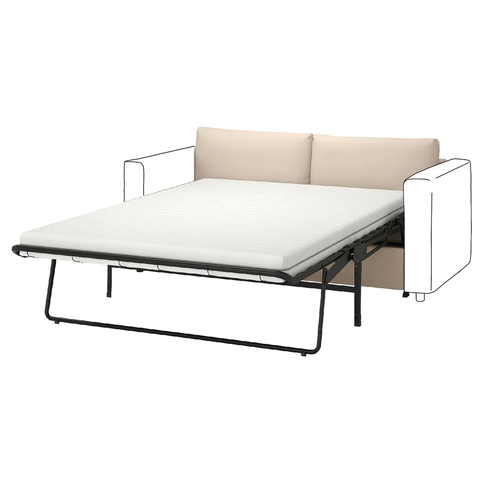 A VIMLE beige convertible sofa with a white mattress.
