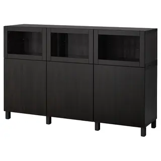 BESTÅ storage combination with doors, black-brown Lappviken/Sindvik black-brown clear glass, 180x42x112 cm
