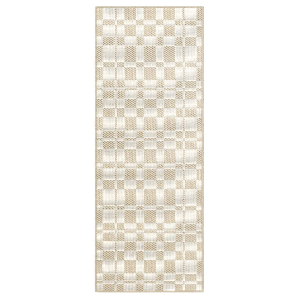 NATTÅG rug, beige and white, rectangular, grid pattern, recycled polyester.