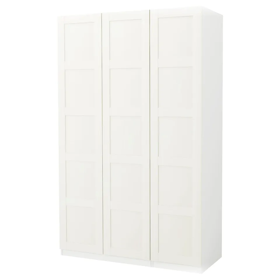 White PAX wardrobe with three doors, minimalist design.
