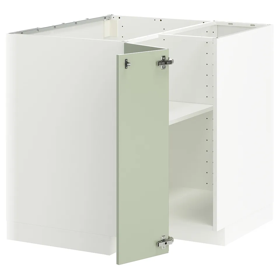White METOD kitchen cabinet set with green door, hinged.
