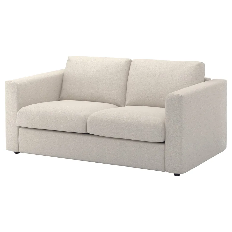 A VIMLE beige 2-seat sofa with a modern, rectangular design and removable, washable fabric cover.