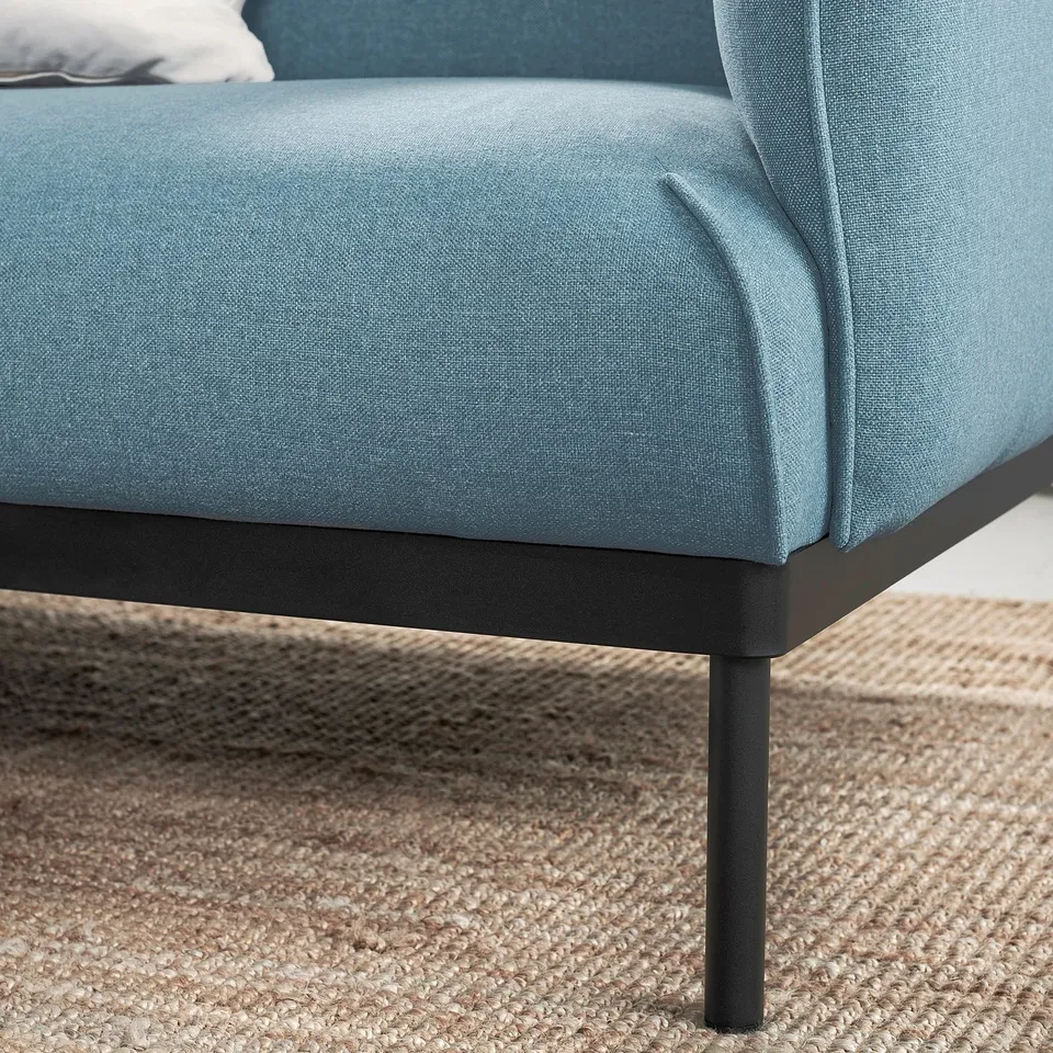 Light blue ÄPPLARYD sofa, modern design with metal legs, cosy and stylish.