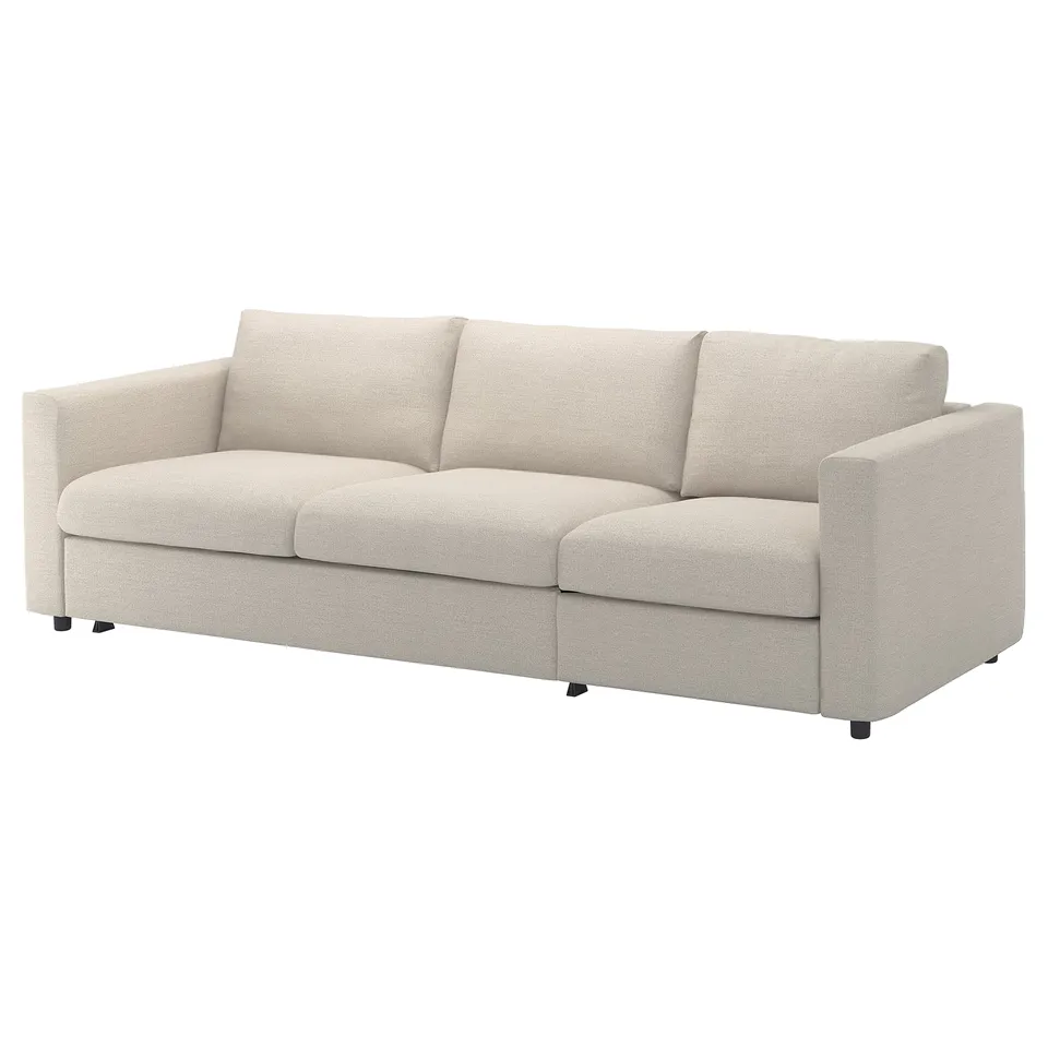 VIMLE sofa, light beige, boxy shape, fabric cover, minimalist design.