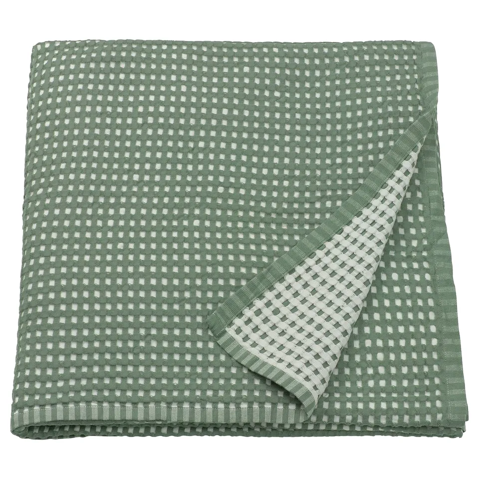 PELARTUJA reversible green cotton bedspread, waffle texture, double bed size.