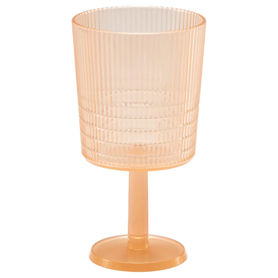 KALLSINNIG glass, peach-colored, acrylic plastic, stemmed, ribbed texture, durable.