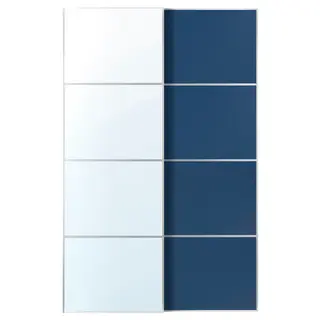 AULI / MEHAMN pair of sliding doors, aluminium mirror glass/double sided blue, 150x236 cm