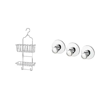 KROKFJORDEN/SKOGHALL set: shower hanger, two tiers + hook, self-adhesive, zinc plated + chrome-plated, 24x53 cm