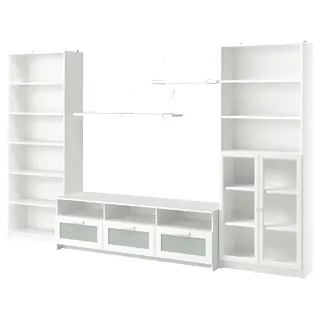 BILLY / BRIMNES TV storage combination, white/clear glass, Depth 41 x Width 340 x Height 202 cm