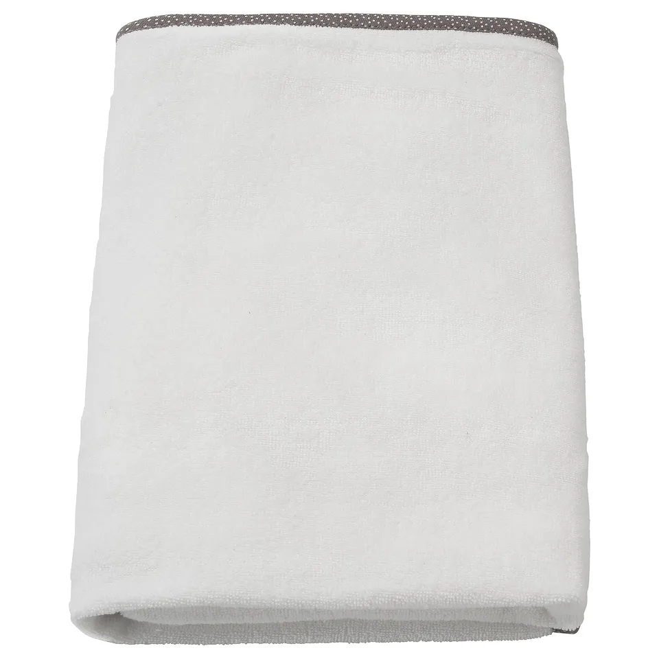 White VÄDRA babycare mat cover, soft, terry cloth, rectangular, recycled materials.