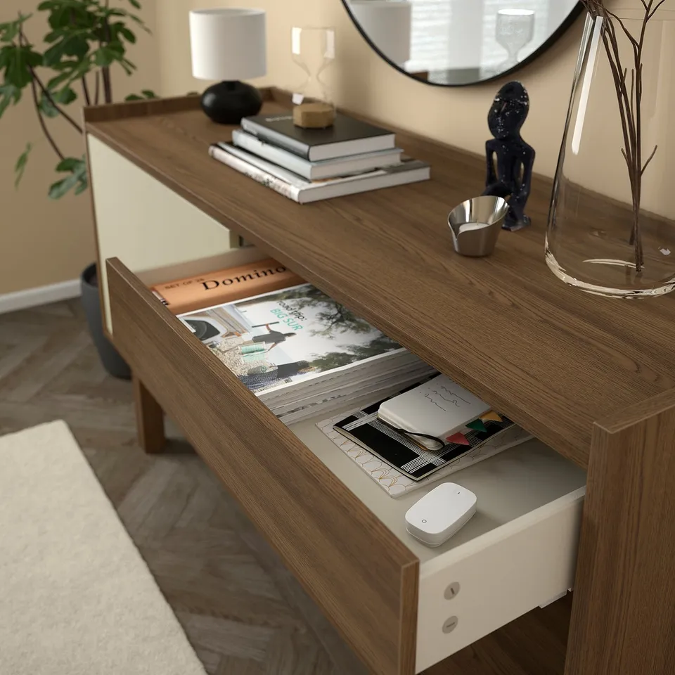 FÖRSÄLJARE Sideboard, dark beige wood/light beige, 140x46x78 cm
