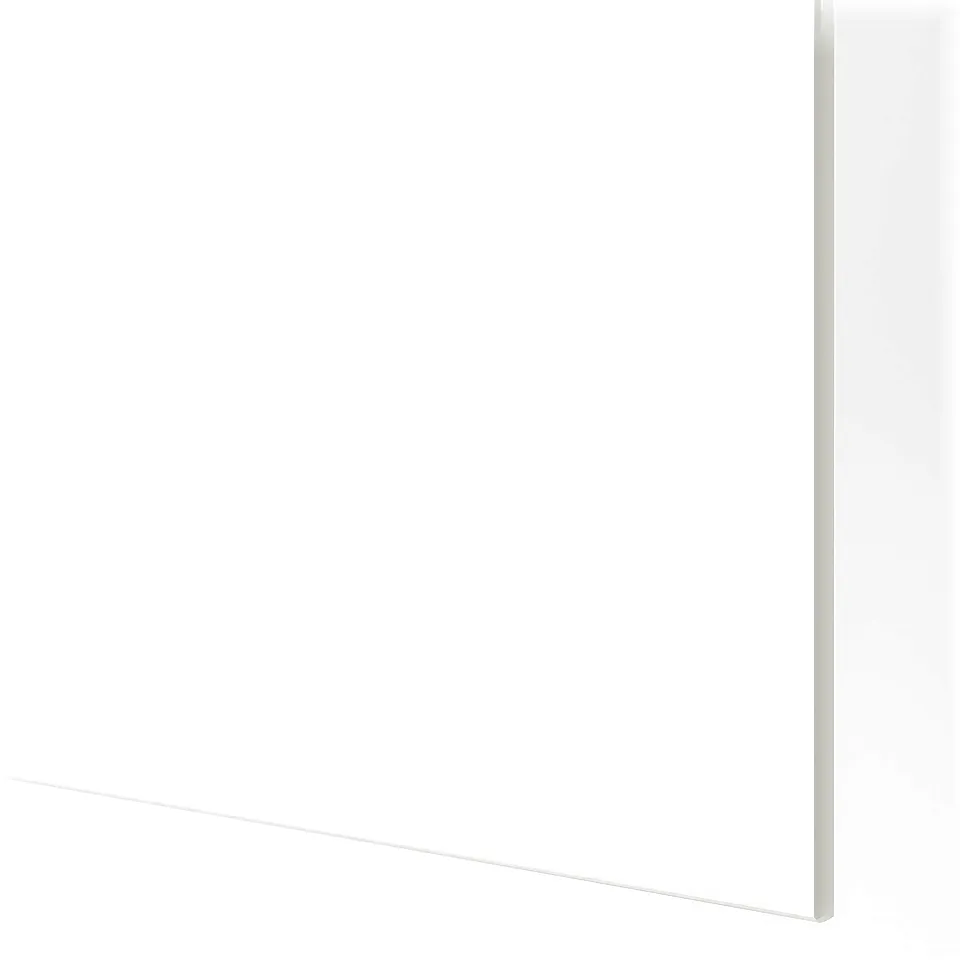 Crisp white glass panel, sleek and modern. Reflective surface adds spaciousness and light, ideal for contemporary decor.