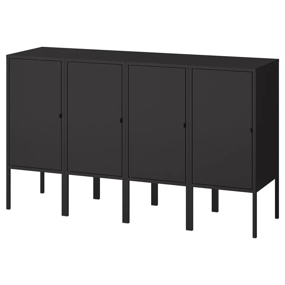Black LIXHULT steel storage unit with four doors, modern design.