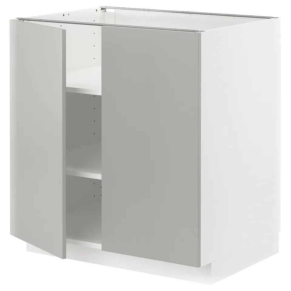 METOD light grey kitchen unit, modern square cabinet with sleek, smooth design and white interior.