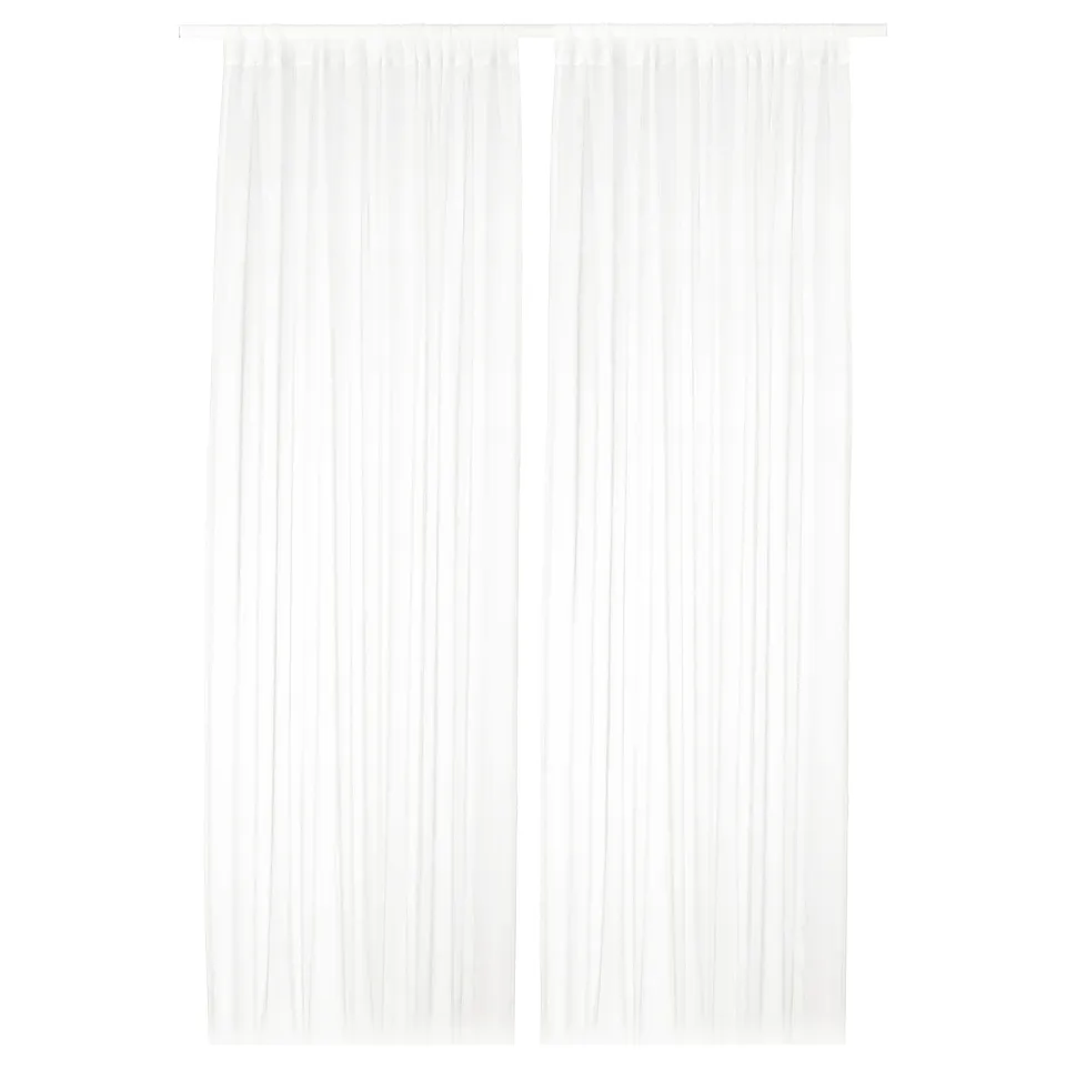TERESIA white sheer curtains, 100% polyester, rod-pocket design, for privacy and daylight.