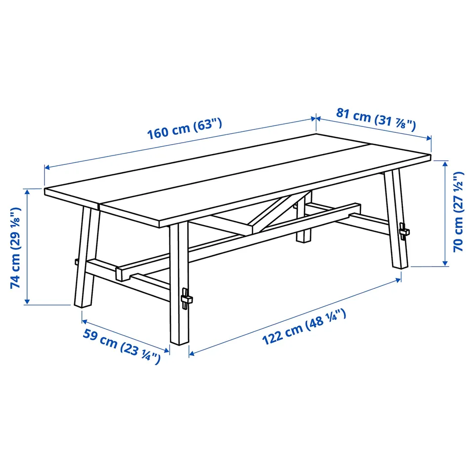 Illustration with measurements for the product: SKOGSTA.