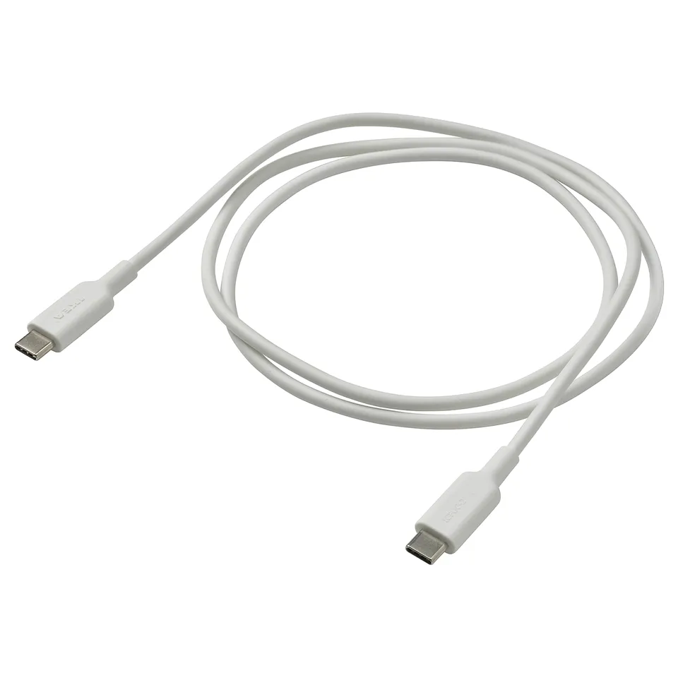 A white usb-c SITTBRUNN cable, flexible, 1 metre long, with tpe material.
