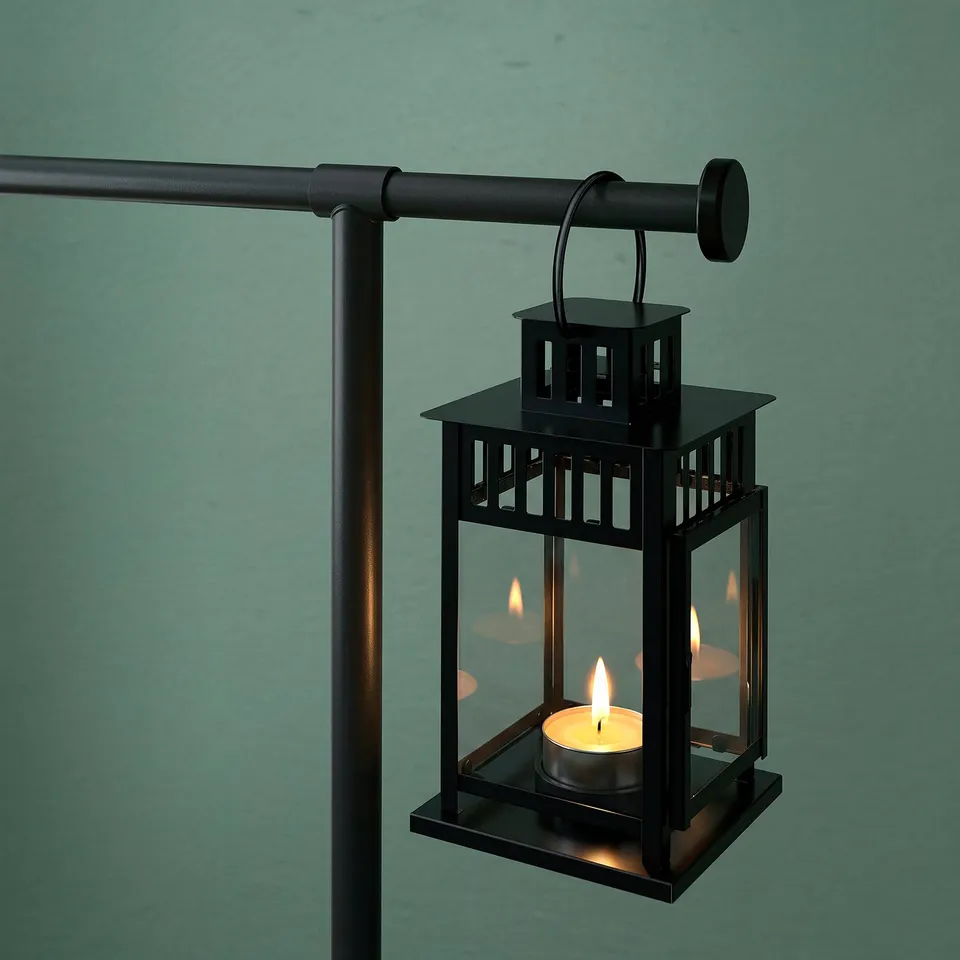 HELGEÖ Decorating rod for table, black adjustable/outdoor indoor, 115/235x116 cm