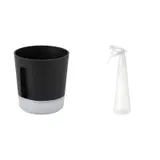 TOMAT/VÅRDTRÄD set: self-watering plant pot + spray bottle, in/outdoor transparent/anthracite + white, 9 cm