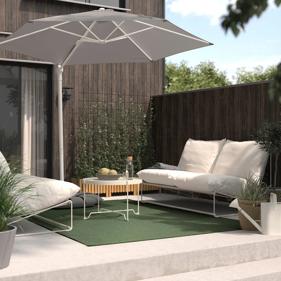 MORUM Rug flatwoven, in/outdoor, dark green, 200x300 cm