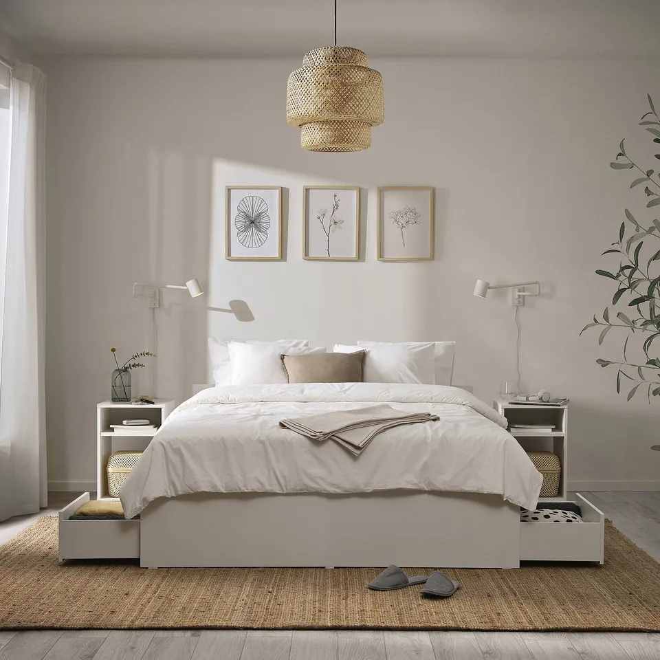 part: VIHALS bed frame with 4 storage boxes
