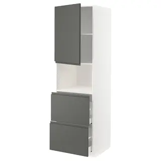 METOD / MAXIMERA hi cab f micro w door/2 drawers, white/Voxtorp dark grey, 60x60x200 cm