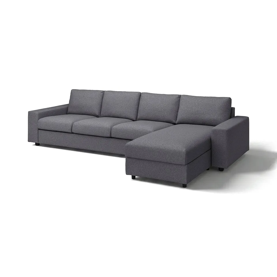 Modern grey VIMLE sectional sofa with adjustable chaise, quality fabric, clean lines.
