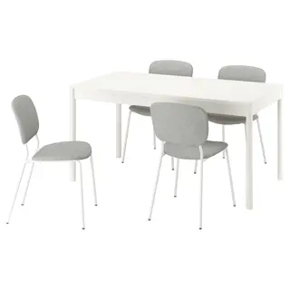 TONSTAD / VIHALS table and 4 chairs, off-white/white Tibbleby beige/grey, 150x80 cm