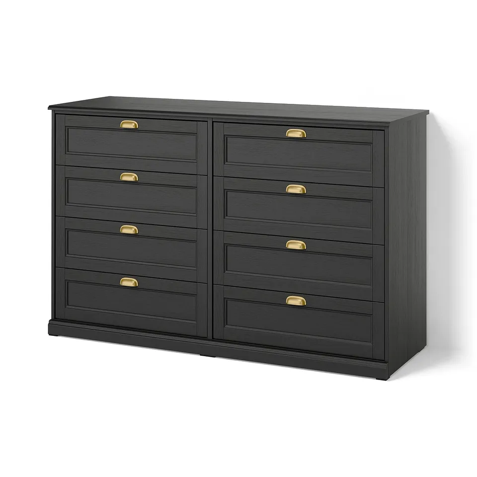 FÅGELFJÄLLET Chest of 8 drawers, black oak effect, 160x51x101 cm