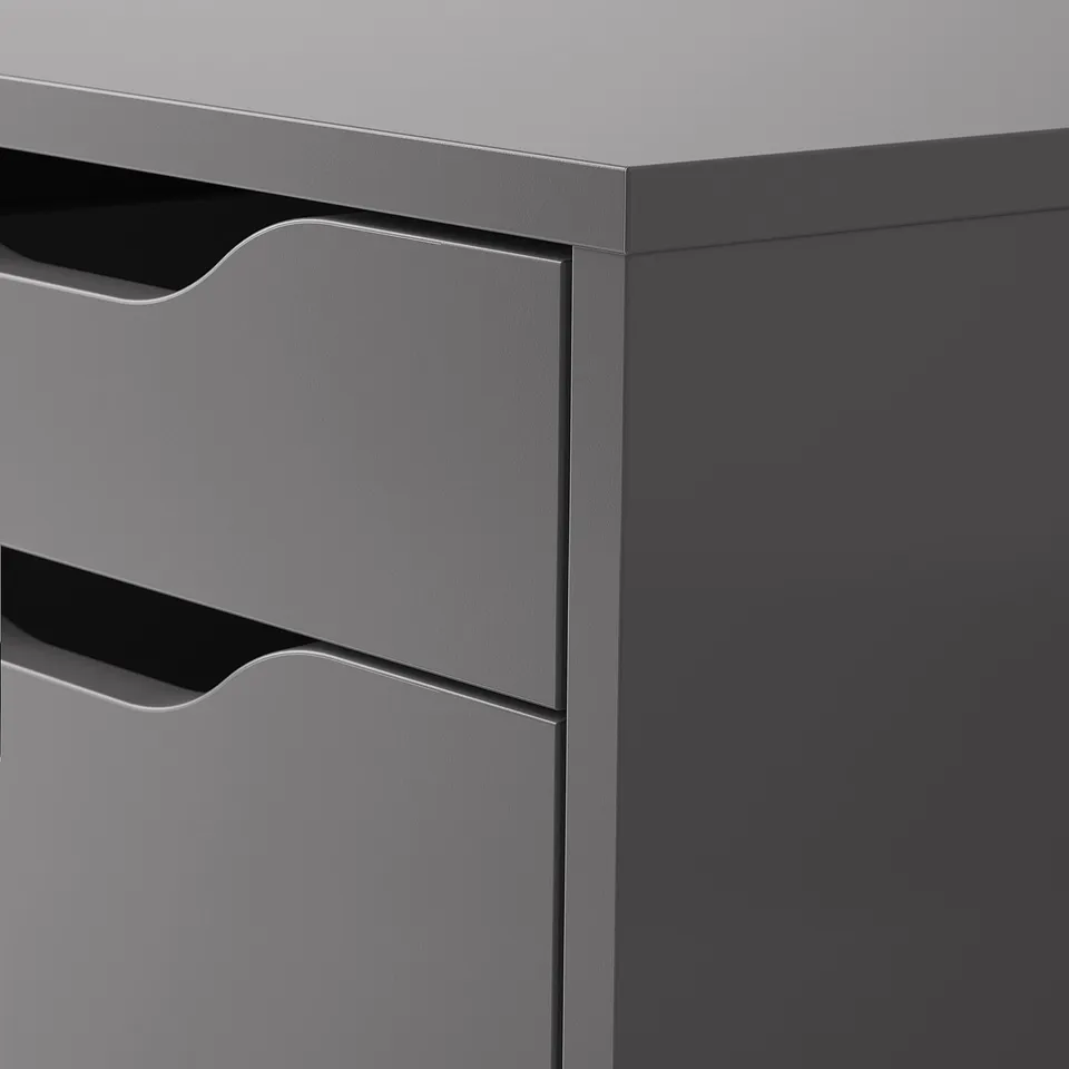 Close-up of a modern, grey ALEX drawer unit with sleek design and smooth finish.