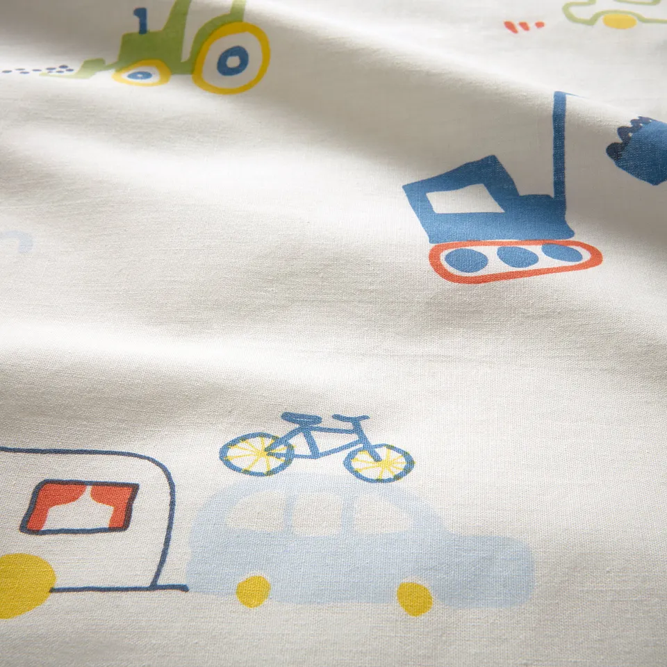 BARNDRÖM Fitted sheet, white/vehicles pattern, 90x200 cm