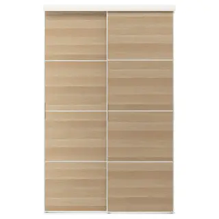 SKYTTA / MEHAMN sliding door combination, white/double sided white stained oak effect, 152x240 cm