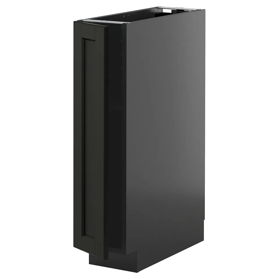 Black kitchen cabinet with bevelled edges, slim and rectangular, featuring modern design.