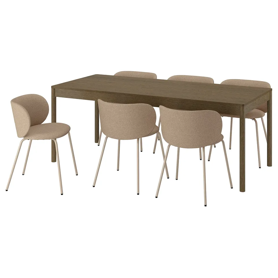 TONSTAD set: beech table, beige chairs. Minimalist, modern dining.