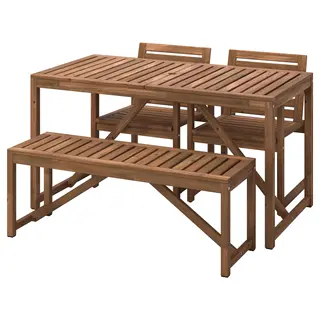 NÄMMARÖ table+2 chairs+ bench, outdoor, light brown stained, 140 cm