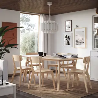 LISABO/VOXLÖV set: dining table + chair x6, light bamboo + ash, 180x90 cm