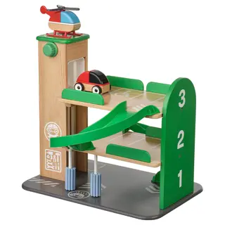 LILLABO garage with car and helicopter, multicolour, Height 33 x Length 35 x Width 42 cm