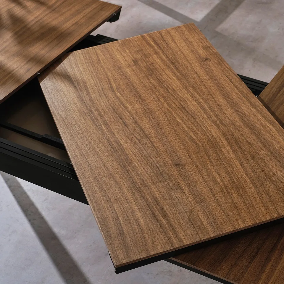 TJÄRKIL Extendable table, black/walnut veneer, 180/235/290x100 cm