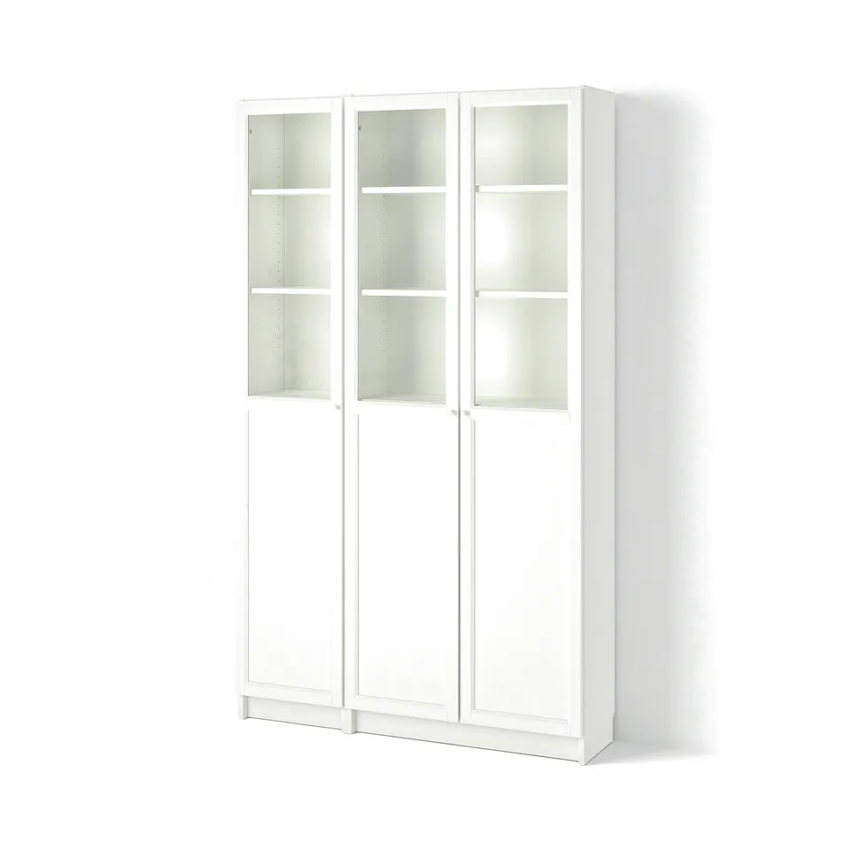 BILLY / OXBERG Bookcase with panel/glass doors, white/glass, 120x30x202 cm